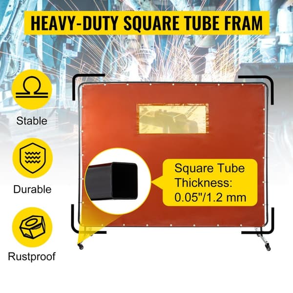 1,83m x 2,44m svetsgardin med visuellt fönster och 4 hjul, brandbeständigt glasfibermaterial, slitstark metallram, användarvänlig design