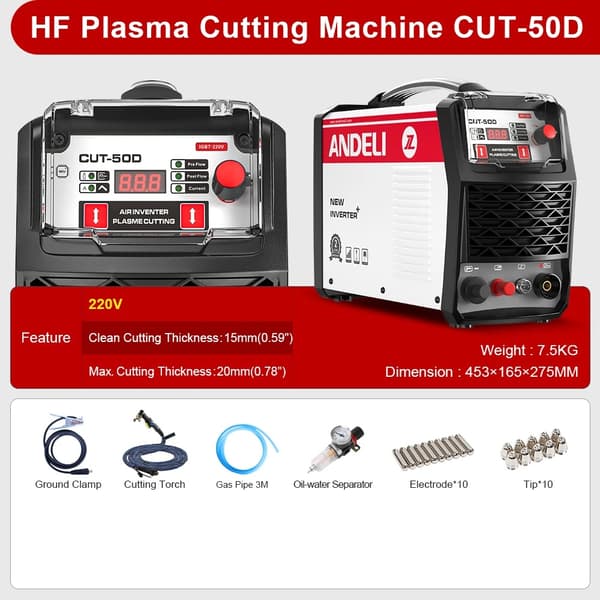 Plasmaskæremaskine, 220V Indgang, 15mm Ren Skæretykkelse, Letvægtsdesign,CUT-50D = SKÆR-50D