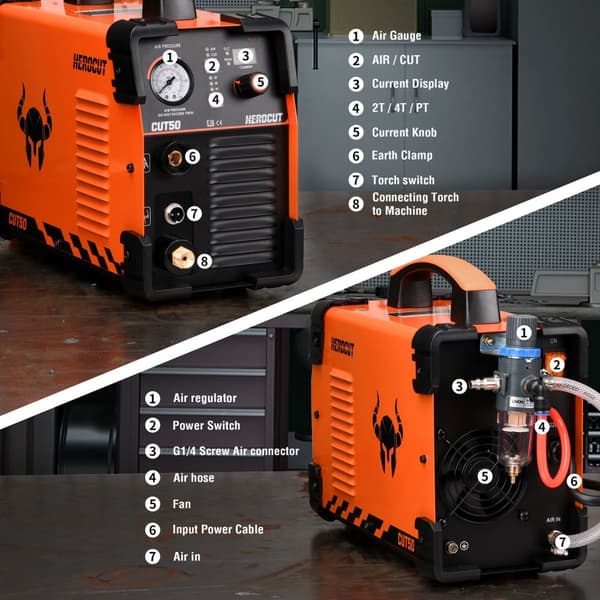 HEROCUT Plasma Cutter, 50Amp Output, 220V Indgangsspænding, Kompakt og Bærbar Design