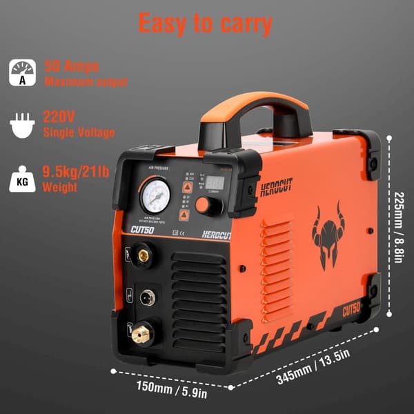 HEROCUT Plasma Cutter, 50Amp Output, 220V Indgangsspænding, Kompakt og Bærbar Design