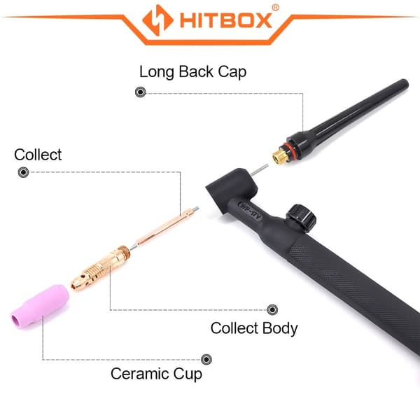 TIG-svetsbrännare, ergonomiskt handtag, direkt argonanslutning,WP17V 10-25mm
