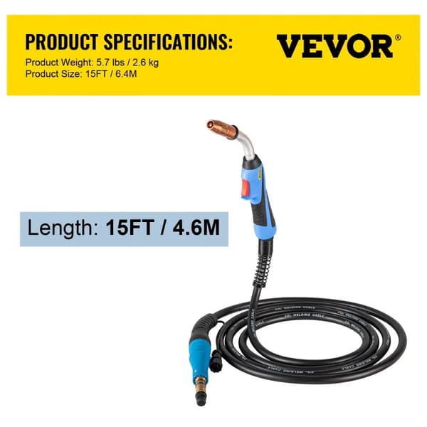 VEVOR MIG-svejsepistol, 250Amp effekt, CE-certificeret,15Ft