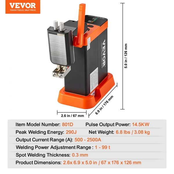 Batteri Punktsvejser, 14,5KW Puls Effekt, 0,3mm Punktykkelse,0,30 mm