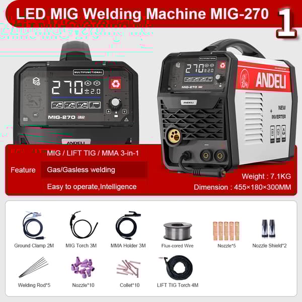 MIG-svejsemaskine, 3-i-1 alsidighed, stort LED-display,220V Pakke 1