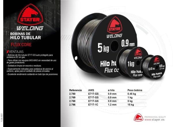 Tig rod - svetskabel - Stayer svetstråd - 2.780 - Bobina de hilo hueco para soldadura MIG