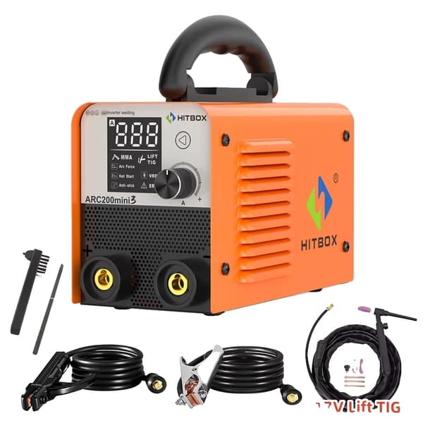Svejsemaskine, 2 i 1 MMA/Lift TIG, 10-200A Strømområde,Med 17V lygte