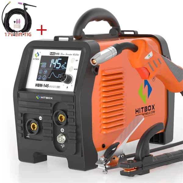 HITBOX Svejsemaskine, Multi-Mode Svejsning (MMA/MIG/TIG), Smart Enhed, CE Certificeret,Med WP17V lommelygte