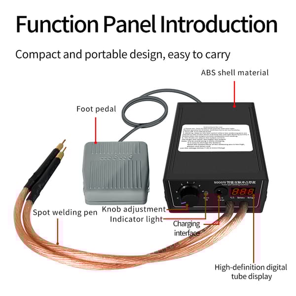 8000W Højtydende Dual Pulse Punktsvejsningsmaskine, Digital Skærm, Bærbart Design,Sort