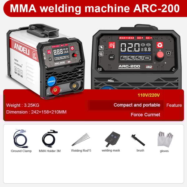 ARC svejsemaskine, 180A output, kompakt design, dobbelt spænding 110/220V,ARC-200ARC-200