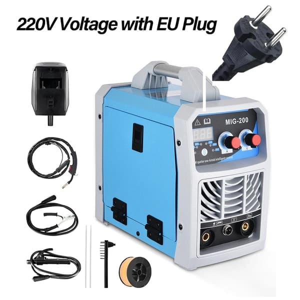 Hitsauskone, ARC/MIG/TIG-ominaisuudet, Kaasu/Ei-kaasu MIG-hitsaus, 220V EU-pistoke sininen