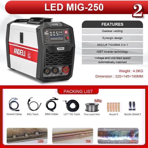 Inverter svejser, LED display, Multifunktionel maskine, Pakke 2