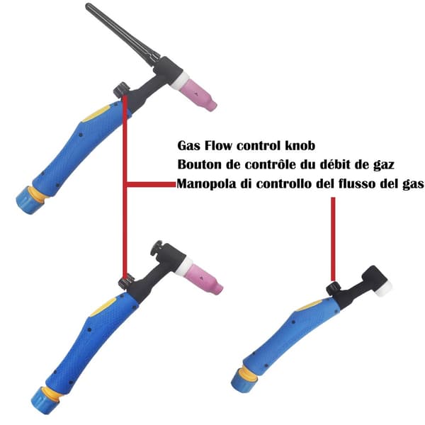 WP17V TIG-brännare, 4 meter kabel längd, gasflödesjustering, kompatibel med DECAPOWER-maskiner