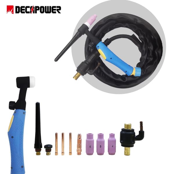 WP17V TIG-brännare, 4 meter kabel längd, gasflödesjustering, kompatibel med DECAPOWER-maskiner