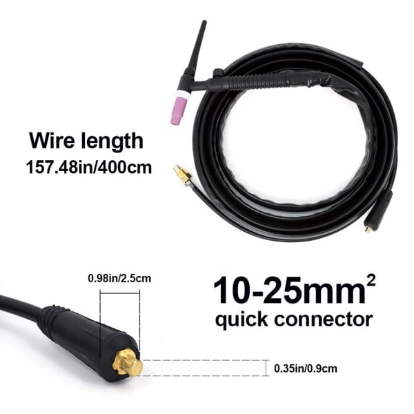 TIG-hitsauspoltin, kaapelin pituus, käyttöjakso 35%, elektrodikoko 0,5-2,4 mm,4M