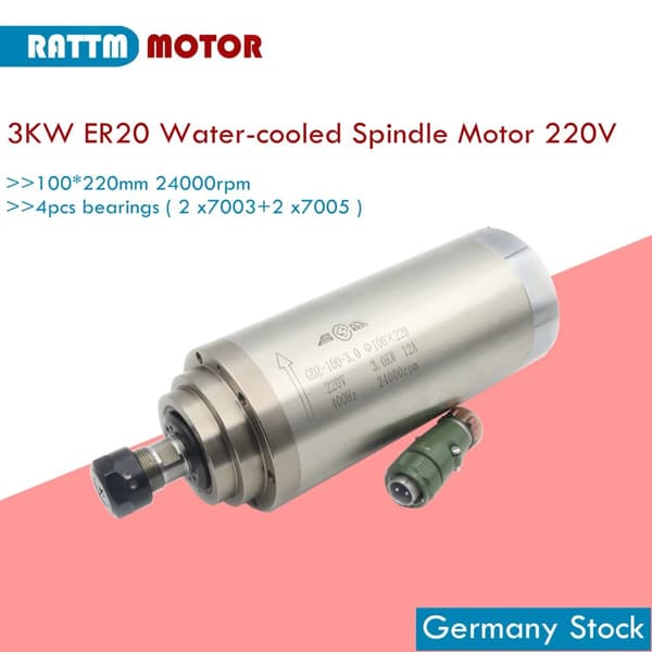 3KW vandkølet spindelmotor, 24000 omdr./min hastighed, ER20 collet,Bare Spole