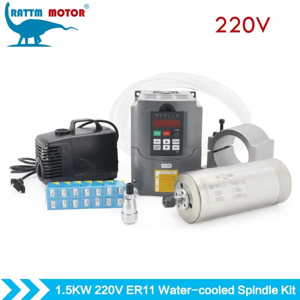 1,5 kW vandkølet spindel, høj hastighed op til 24000 RPM, fedtsmøring,Hele sæt 220V