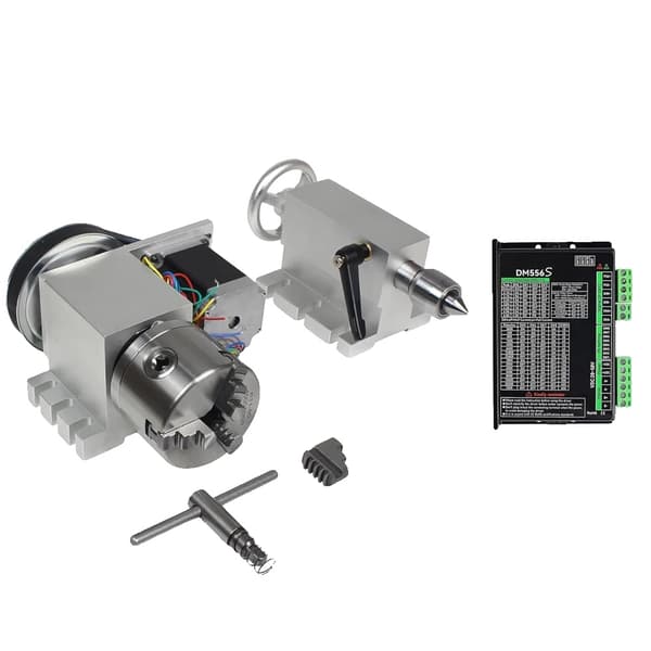 CNC Rotationsdelningshuvud, 3-jaw chuck, svängarm 65 mm, Nema23 stegmotor,lägg till DM556S