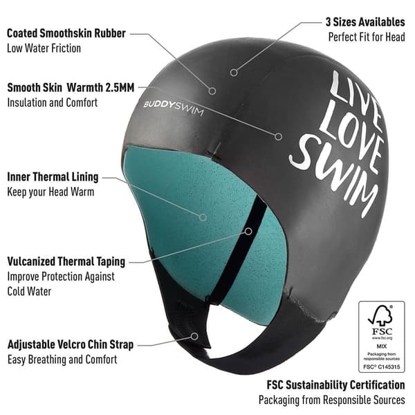 Buddyswim Neopren Hætte Smooth Skiin 2.5 Mm Sort M
