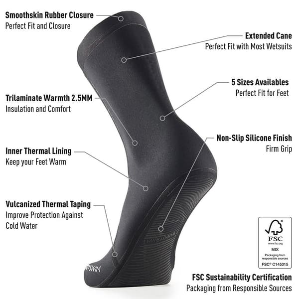 Buddyswim Neopren Strumpor Trilaminate Warmth 2.5 Mm Svart EU 44-46