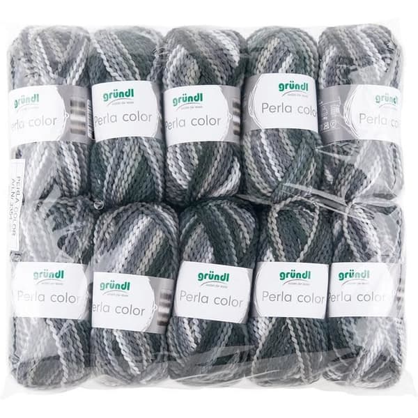 Gründl Perla Color, Lot 10 att sticka 100 g Handstickad garn 100% Polyester, 100% Polyester, Svart-Grå