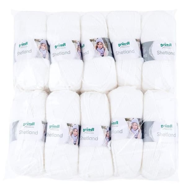 Gründl 343310 Shetland, Lot 10 att Sticka 100 g Garn, 80% polyakryl, 20% bomull Vit handstickad 55 x