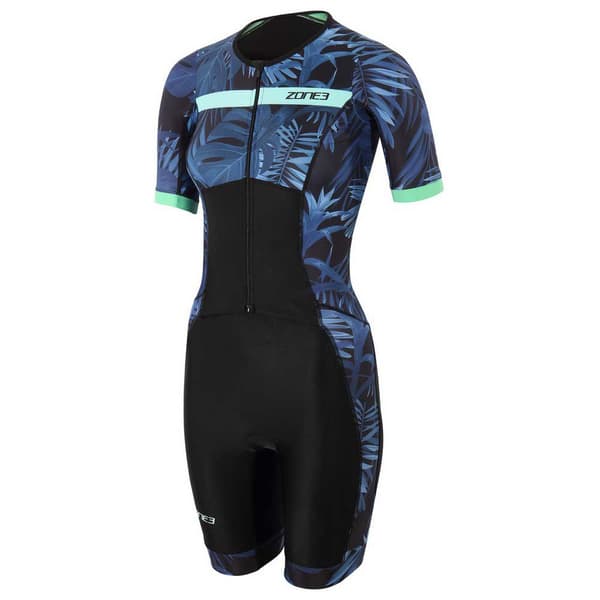 Zone3 Kortærmet Trisuit Activate+ Tropical Palm Blå,Sort XS Kvinde