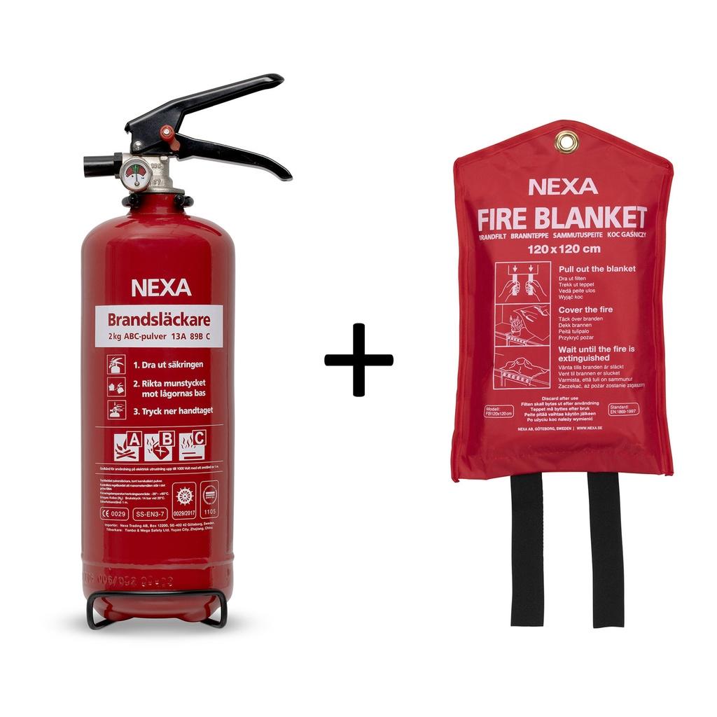 Nexa Brandsläckare Röd 2kg + Brandfilt Röd