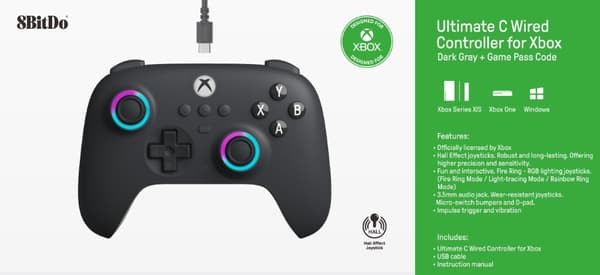 8BitDo Ultimate C Wired Xbox Gamepad Dark Grey