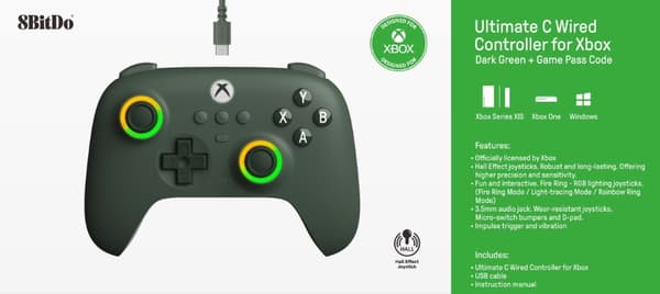 8BitDo Ultimate C Wired Xbox Gamepad Dark Green