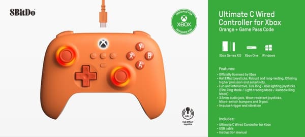 8BitDo Ultimate C Wired Xbox Gamepad Orange