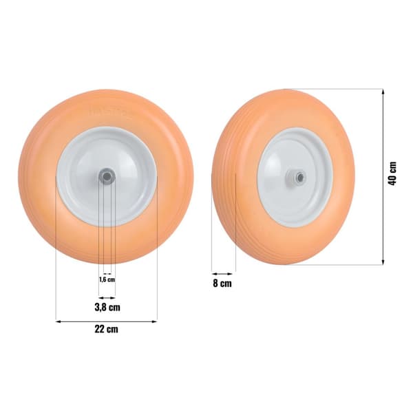 Skottkärra hjul tubeless 4.00-8 - diameter 40 cm - Orange/Vit