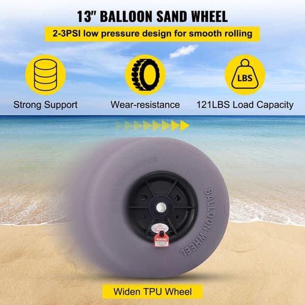 2st 55kg kapacitet 13" uppblåsbara strandhjul med manuell luftpump, flexibel rörlighet i all terräng, robust TPU-konstruktion