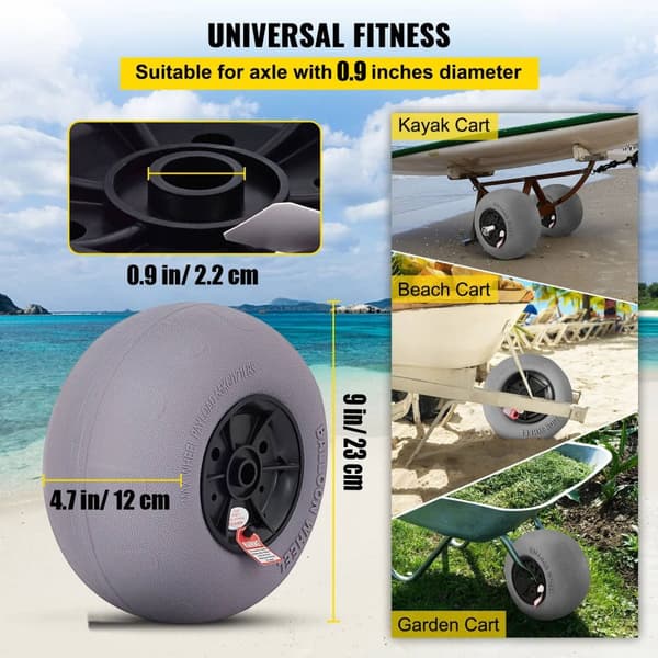 2st 35 kg kapacitet 9" uppblåsbara strandhjul med manuell luftpump, flexibel rörlighet i alla terränger, robust TPU-konstruktion