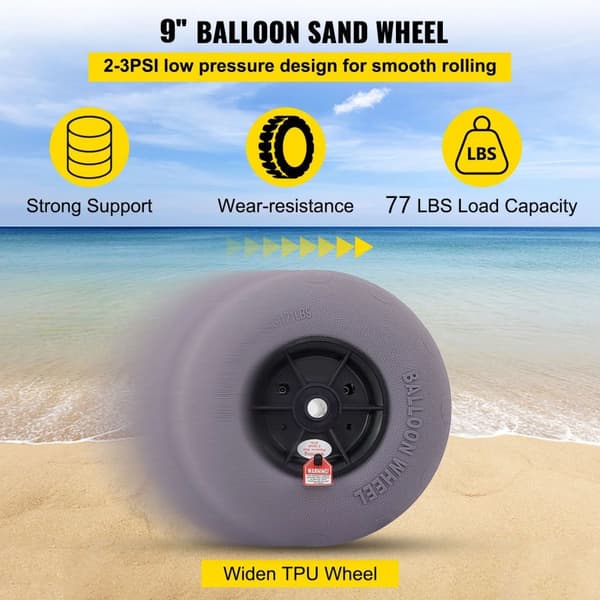 2st 35 kg kapacitet 9" uppblåsbara strandhjul med manuell luftpump, flexibel rörlighet i alla terränger, robust TPU-konstruktion