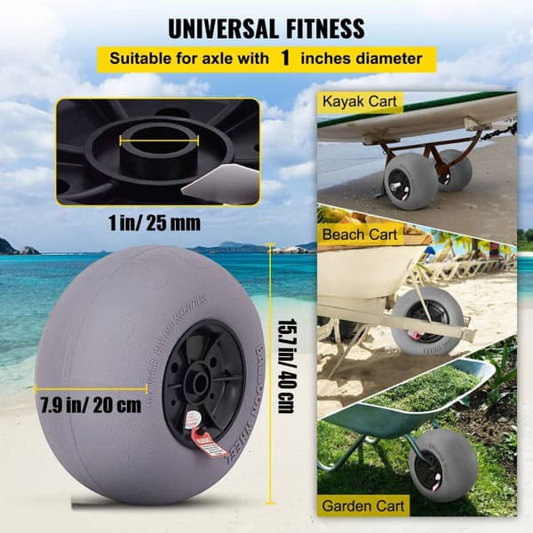 2st 80 kg kapacitet 15,7" uppblåsbart strandhjul med manuell luftpump, flexibel rörlighet i alla terränger, robust TPU-konstruktion