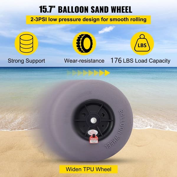 2st 80 kg kapacitet 15,7" uppblåsbart strandhjul med manuell luftpump, flexibel rörlighet i alla terränger, robust TPU-konstruktion