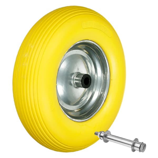 ECD Germany Schubkarrenrad päässä span turvallinen PU kumista kanssa akselin - renkaan teräsvanne - 4,80 / 4,00-8 - halkaisija 390 mm - keltainen