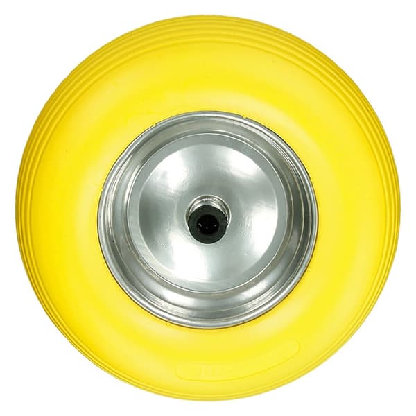 ECD Germany 2-delat skottkärrahjul av punkteringssäkert PU massivt gummi med axel - däck med stålfälg - 4.80 / 4.00-8 - diameter 390 mm - gul -