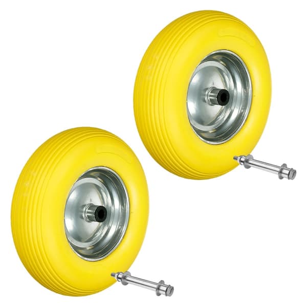ECD Germany 2-delt trillebørhjul lavet af punkteringsfast PU massiv gummi med aksel - dæk med stålfælge - 4.80 / 4.00-8 - diameter 390 mm - gul -