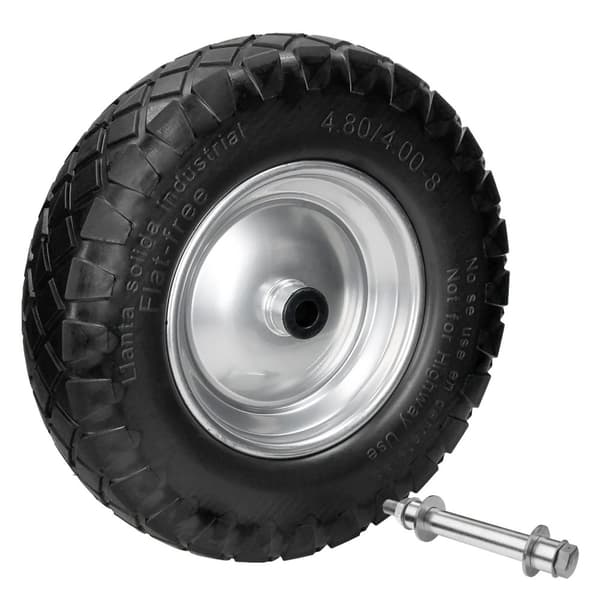 ECD Germany Schubkarrenrad blokmønster af punktering-bevis PU fast gummi med aksen - dæk med stålfælg - 4,80/4,00-8-diameter 390mm-sort-gummihjul