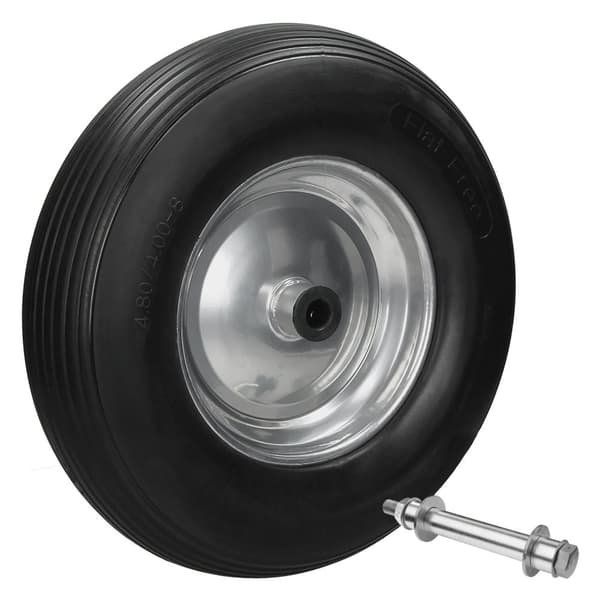 ECD Germany 4 dele trillebørhjul lavet af punkteringsfast PU massiv gummi med aksel - dæk med stålfælge - 4.80 / 4.00-8 - diameter 390 mm - sort -