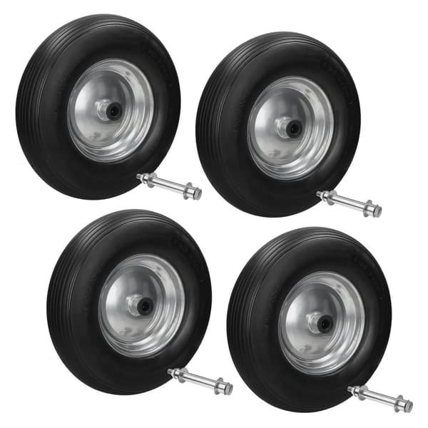 ECD Germany 4 dele trillebørhjul lavet af punkteringsfast PU massiv gummi med aksel - dæk med stålfælge - 4.80 / 4.00-8 - diameter 390 mm - sort -