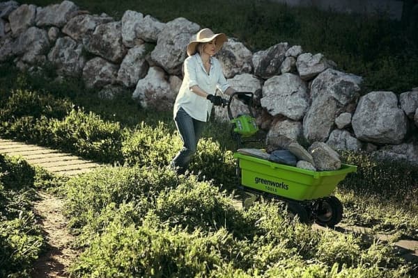 Greenworks G40GC, Motordriven skottkärra, 3 hjul, Fasta hjul, Svart, Grön, 100 kg, 550 mm