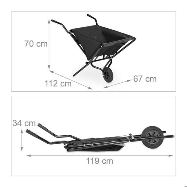 Fällbar trädgårdskärra - Relaxdays - Svart modell - 46 liter - Stål & polyester - Luftfri hjul