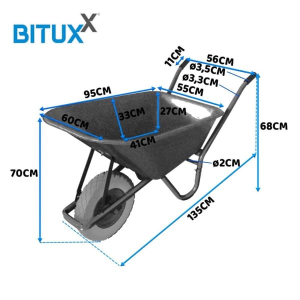 Bituxx Tr�dg?rdsskottk�rra med en svart PVC-sk?l och ett uppbl?sbart hjul