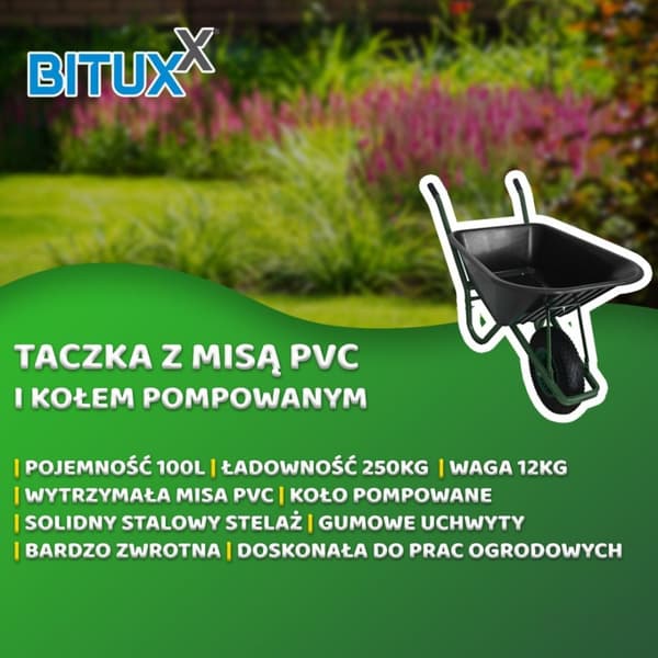 Bituxx Havetrilleb?r med sort PVC sk?l og oppusteligt hjul