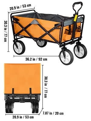 80kg kapacitet vikbar vagn med 4st 360° svängbara hjul och justerbart handtag, stort utrymme, lätt att fälla ihop/fälla ut