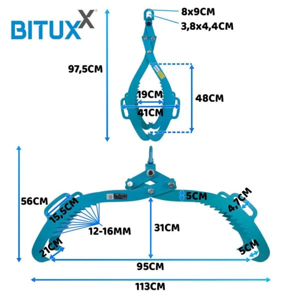 Tr?greb 720mm 1500kg Bituxx med selvsp?ndende, massiv