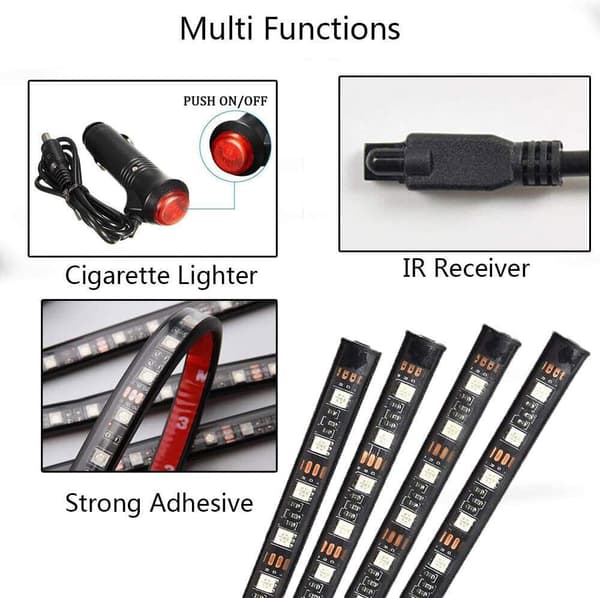 NICETAI LED strip 4x til bil, baggrundsbelysning 12V, tr?dl?s med fjernbetjening