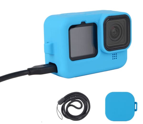 Silikonebl? etui til et Gopro kamera